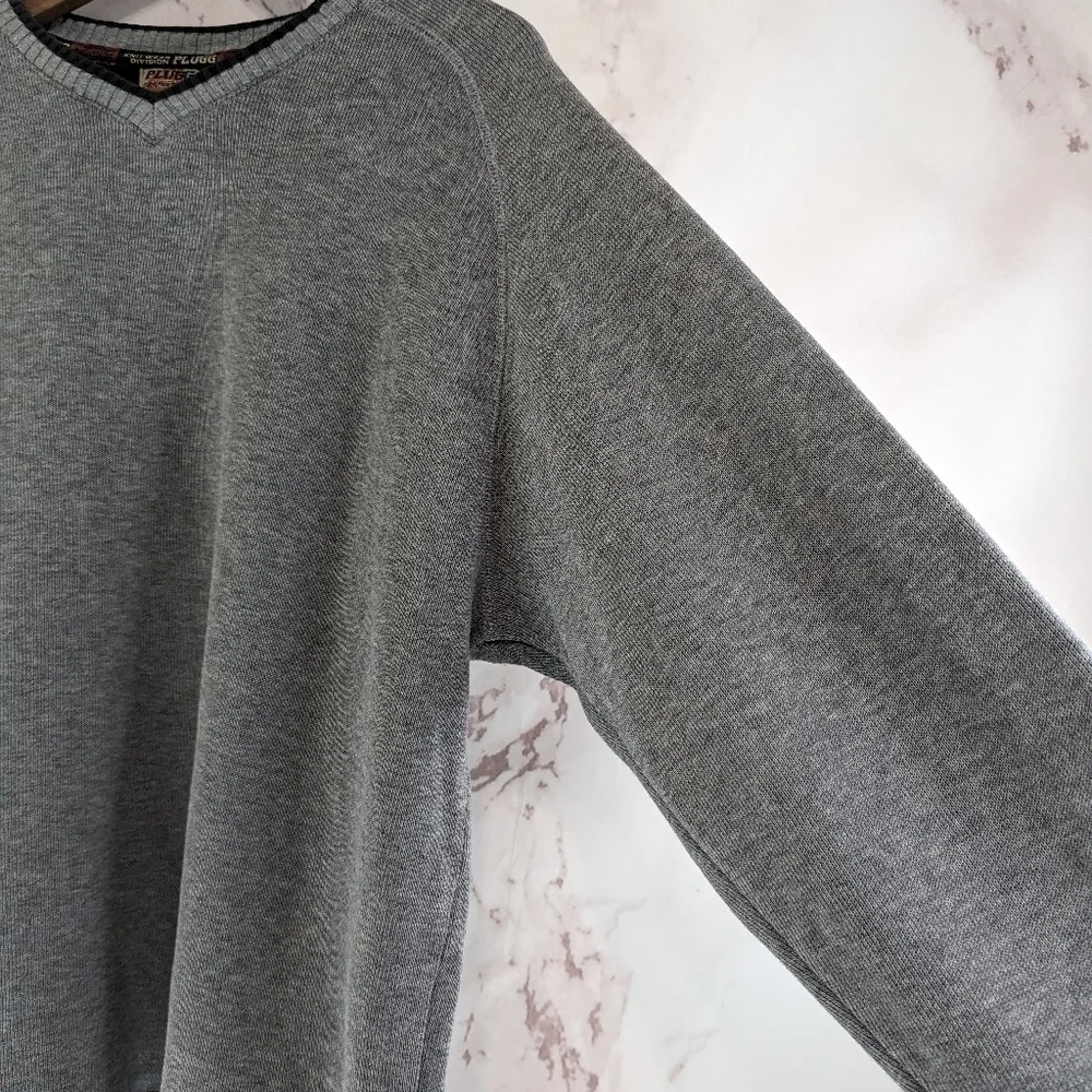 Plugg Sweater Mens Large Gray Vintage 90s Y2K Long Sleeve Pullover Grunge V Neck